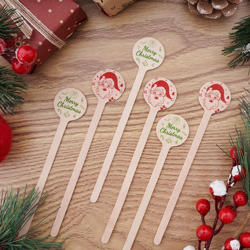 mifengda 120Pcs Christmas Coffee Stir Sticks Wooden Cocktail Stirrers Disposable Drink Stirrers Round Wooden Milk Stirrers 6 Inch Christmas Wooden Stir Sticks for Coffee Beverages Cocktail Chocolate Hot Drinks - Image 3